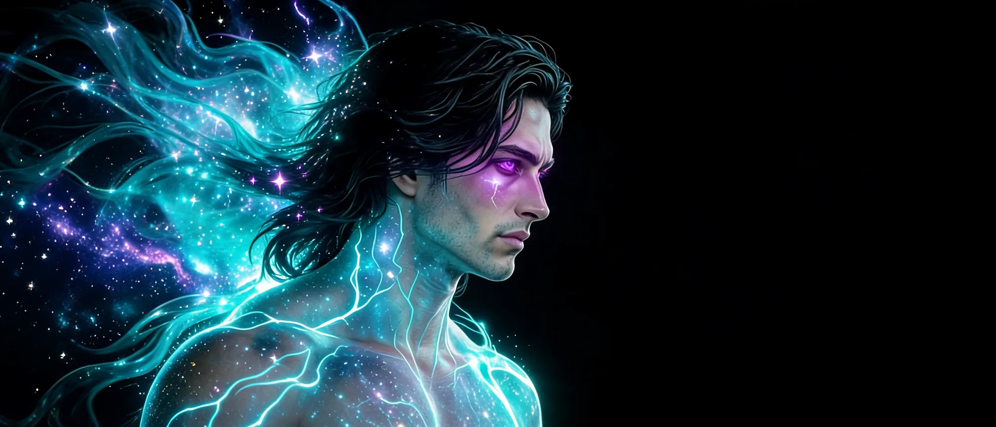 Christian Love, teal star-light running through his skin